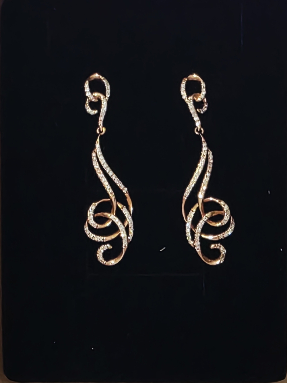 10k Solid Rose Gold Diamond Swirl Earrings